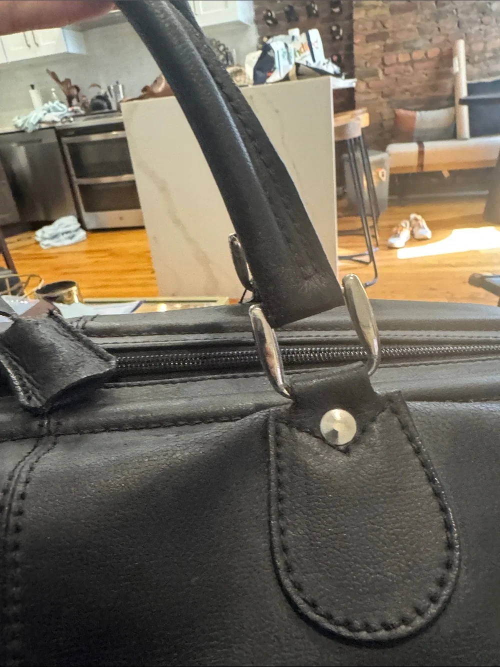 Luciano Barbera black and Cream Leather Weekender with Zip Pocket